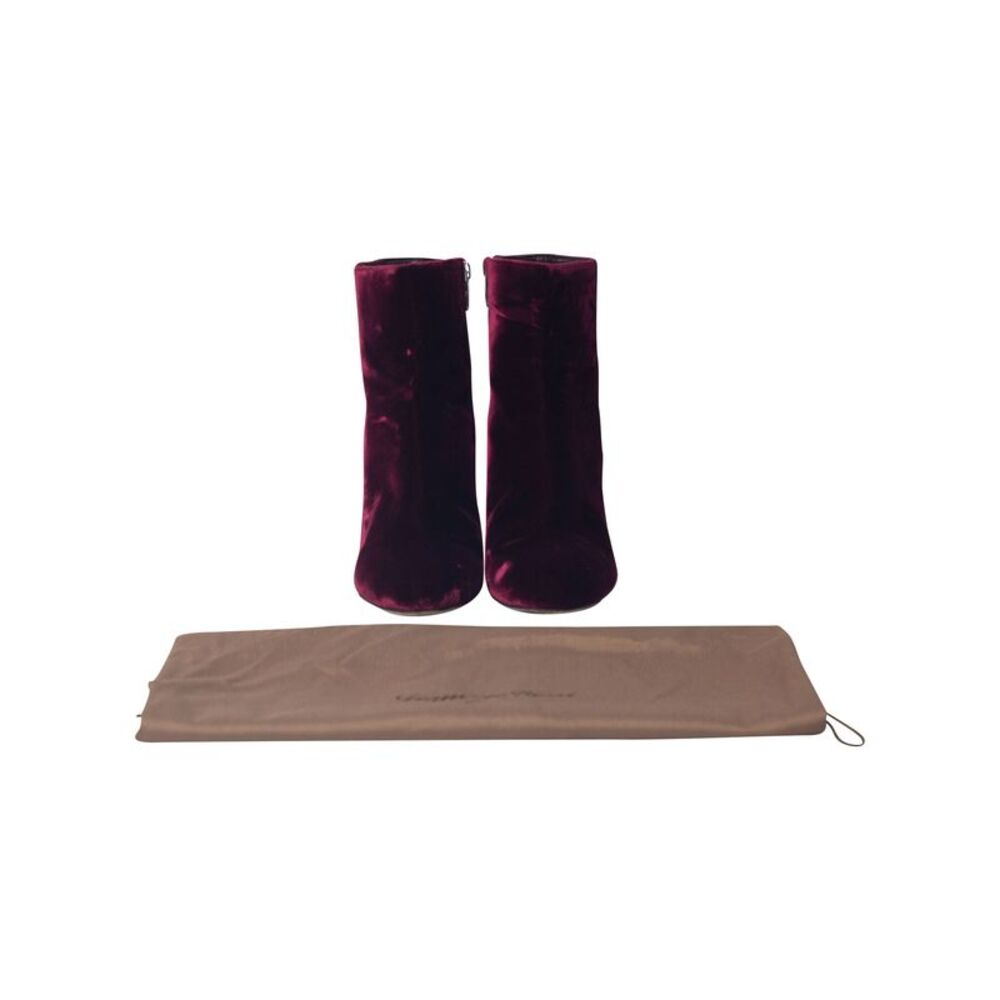Gianvito Rossi Rolling 85 Ankle Boots in Burgundy Velvet - Picture 7 of 7